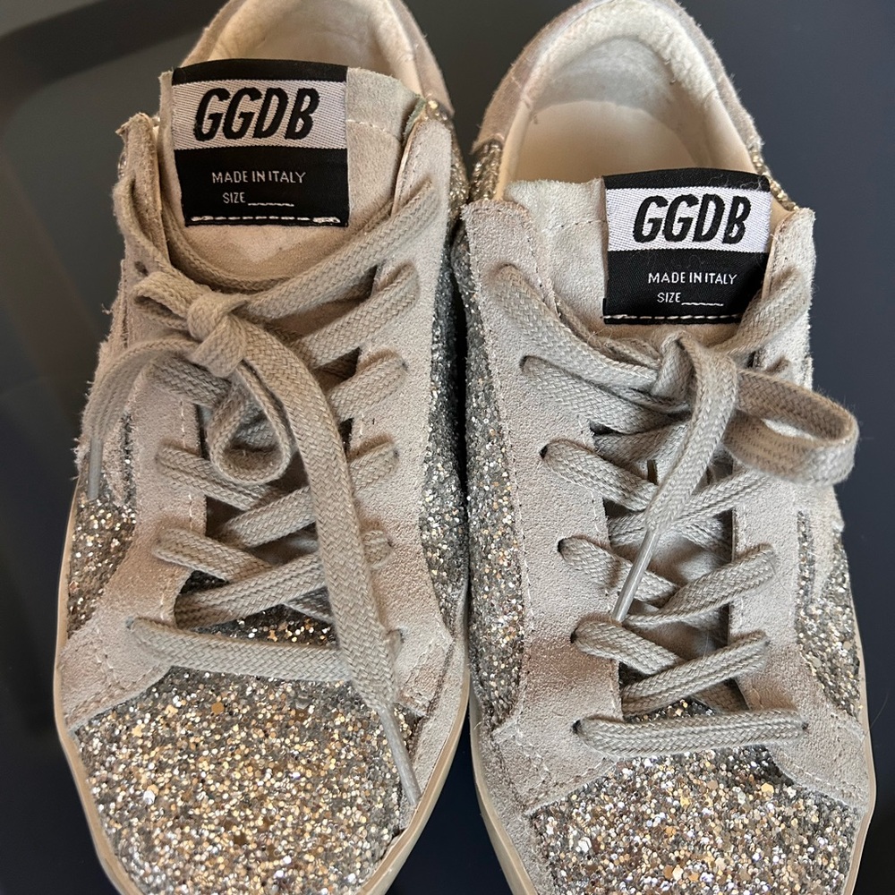 Golden Goose Women's Super-Star in silver glitter with ice-gray suede star